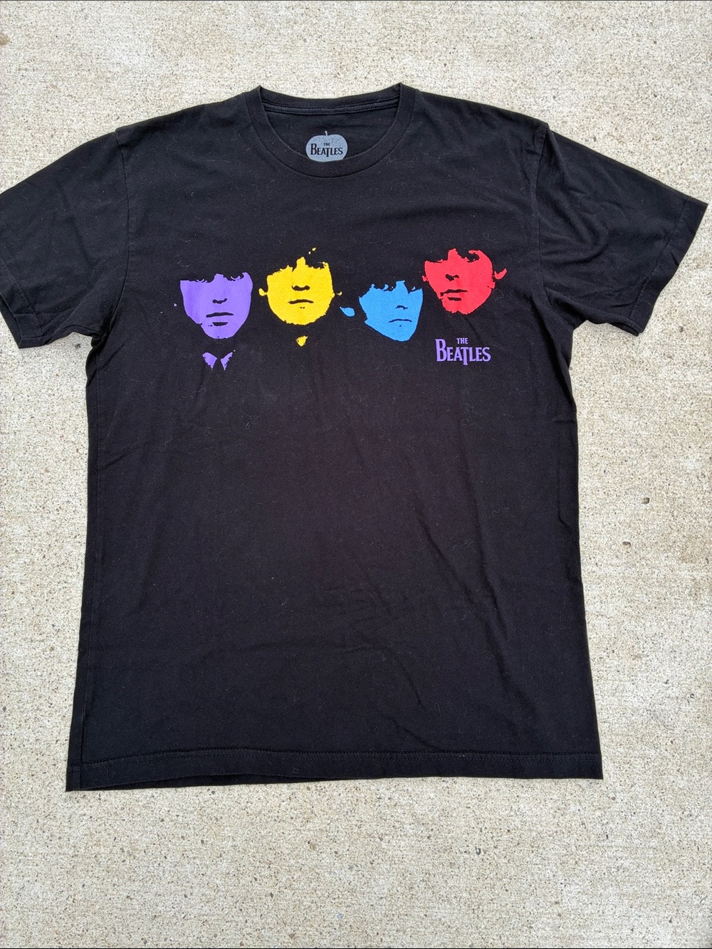 The Beatles Black Short-Sleeve Tee with Purple, Yellow, Blue & Red Faces